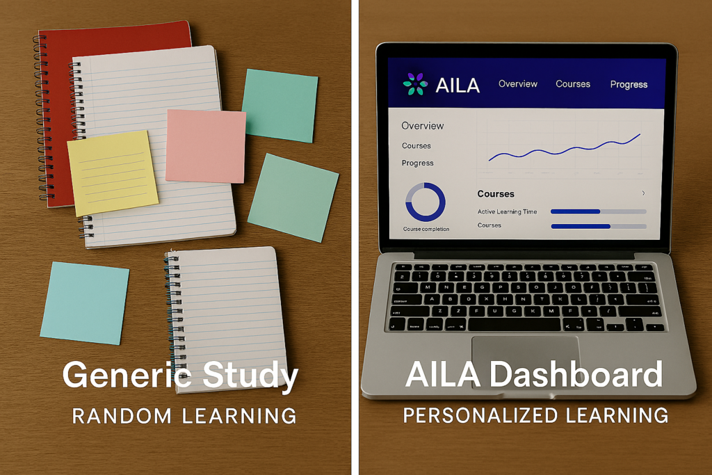 Comparison of generic study method and AILA Tests personalized learning dashboard